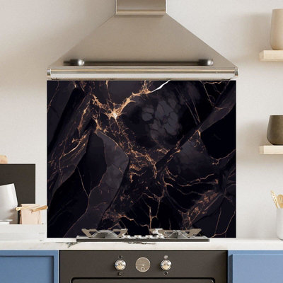 Premium 90 x 75cm Dark Marble 6mm Glass Toughened Kitchen Splashback ...