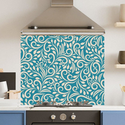 Premium 90 x 75cm Green Floral Pattern 6mm Glass Toughened Kitchen ...