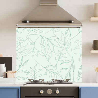 Premium 90 x 75cm Green Leaf Pattern 6mm Glass Toughened Kitchen ...