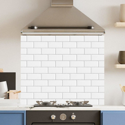 PREMIUM 90 X 75CM WHITE METRO TILE 6MM GLASS TOUGHENED KITCHEN ...