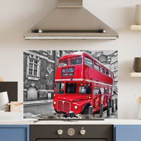 Premium 90cm x 65cm 6mm Glass London Bus Kitchen Splashback Toughened Polished Edge