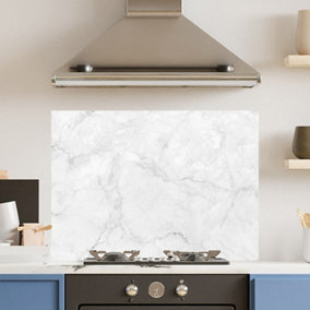 Premium 90cm x 65cm 6mm Glass Veiny White Marble Kitchen Splashback Toughened Polished Edge