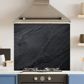 Premium 90cm x 75cm 6mm  Black Concrete Glass Kitchen Splashback Various Sizes Toughened - 90 cm