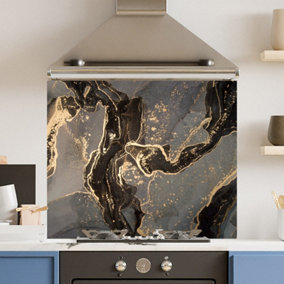 Premium 90cm x 75cm 6mm  Glass Gold Marble Kitchen Splashback Various Sizes Toughened - 90 cm
