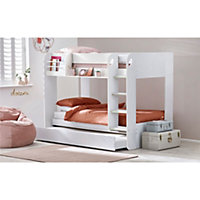 Premium All White Bunk Bed Including Pull Out Trundle - 2x 90cm