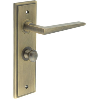 Premium Antique Brass Bathroom Door Handle with Turn & Release Mechanism - Solid Brass Interior Handle