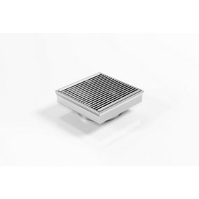 Premium Architectural Grate Square Floor Drain, 103mm x 103mm x 21.5mm, DN70 Outlet, 316 Marine Grade Stainless Steel
