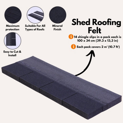 Premium Asphalt Roof Shingles 14 pcs - Black Bitumen Roofing Felt 2m² (100cm x 33.6cm) - Weatherproof & Heavy Duty Roofing Tiles