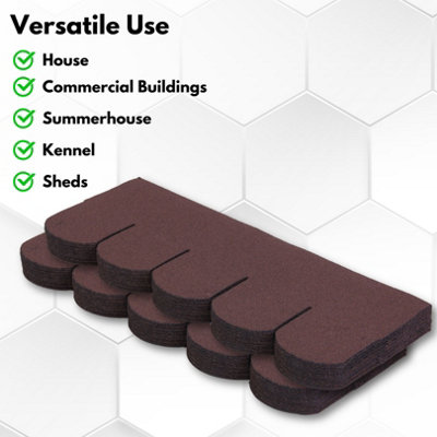 Premium Asphalt Roof Shingles, 25 Pcs Covers 32.2 sqft - Brown Fish Scales Design 80 x 31.5 cm Weather Resistant Roofing Felt