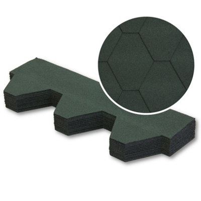 Premium Asphalt Roof Shingles, 25 Pcs Covers 32.2 sqft - Green Hexagonal Shape Design Felt Shingles 80 x 31.5 cm Weather Resistant