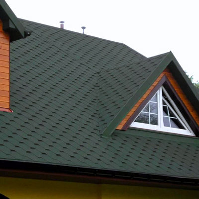 Premium Asphalt Roof Shingles, 25 Pcs Covers 32.2 sqft - Green Hexagonal Shape Design Felt Shingles 80 x 31.5 cm Weather Resistant