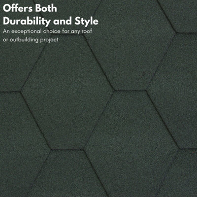 Premium Asphalt Roof Shingles, 25 Pcs Covers 32.2 sqft - Green Hexagonal Shape Design Felt Shingles 80 x 31.5 cm Weather Resistant