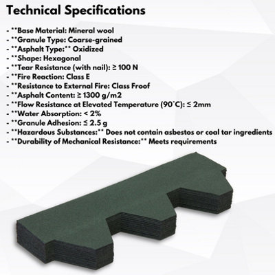 Premium Asphalt Roof Shingles, 25 Pcs Covers 32.2 sqft - Green Hexagonal Shape Design Felt Shingles 80 x 31.5 cm Weather Resistant
