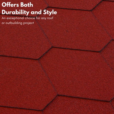 Premium Asphalt Roof Shingles, 25 Pcs Covers 32.2 sqft - Red Hexagonal Shape Design Felt Shingles 80 x 31.5 cm Weather Resistant