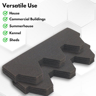 Premium Asphalt Roof Shingles 25 Pcs - Graphite Hexagonal Roofing Felt 3sqm- 31.5 x 12.4 Weatherproof, Heavy-Duty Roofing Material