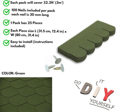 Premium Asphalt Roof Shingles 25 Pcs - Green Fish Scales Roofing Felt 3 ... - Fish Scale Metal Roof Installation Green Building