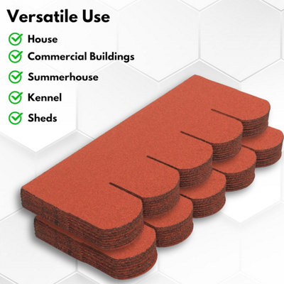 Premium Asphalt Roof Shingles 25 Pcs - Red Fish Scales Roofing Felt 3 sqm - 31.5 x 12.4 Weatherproof, Heavy-Duty Roofing Material