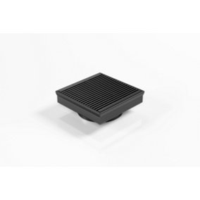 Premium Black Architectural Grate Square Floor Drain , 103mm x 103mm x 21.5mm, DN70 Outlet, 316 Marine Grade Stainless Steel