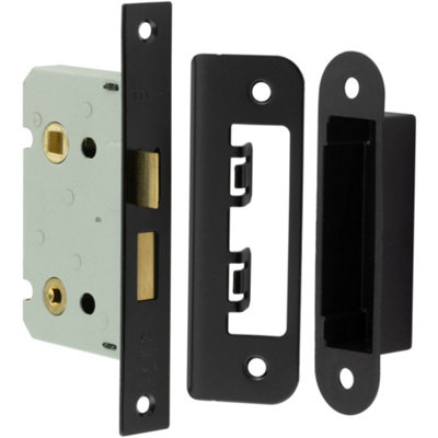 Premium Black Bathroom Locks with Square Forend and Radiused Strike Plate - 65mm - Door Lock