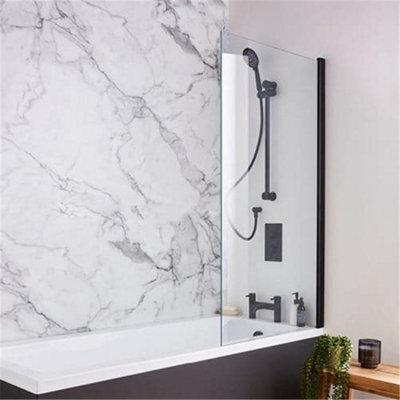Premium Black Straight Hinged Bath Screen Square Edge 1435 x 780mm ...