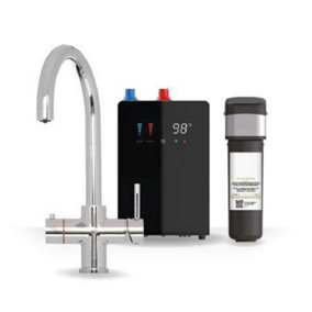 Premium Brushed Nickel 3 in 1 Swan Tap with Digital Tank and Water Filter