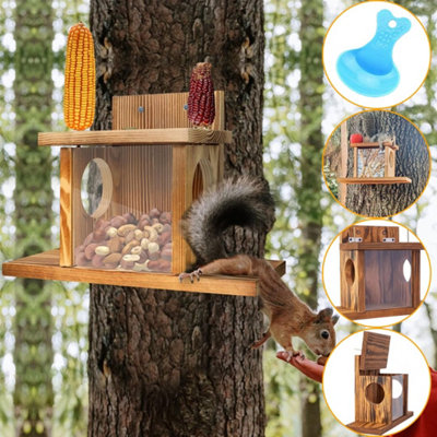 Premium Carbonized Wood Squirrel Feeder - Weatherproof Outdoor Station ...