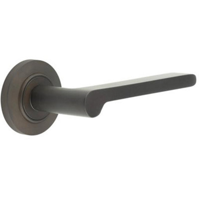 Premium Chamfered Rose Door Handle in Dark Bronze Finish - Solid Brass Interior Handle