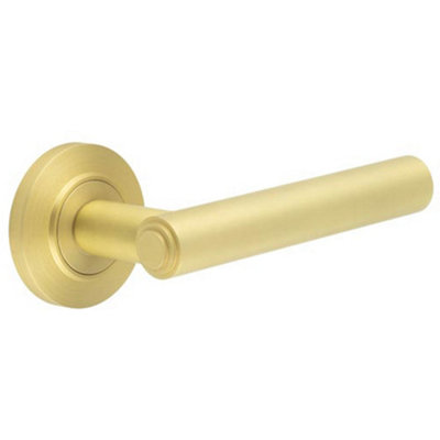 Premium Chamfered Rose Door Handle in Satin Brass Finish - Solid Brass Interior Handle