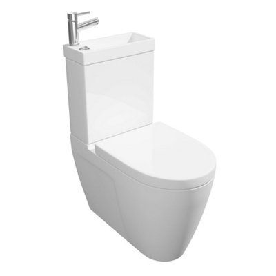 Premium CLOSED BACK - COMBO - Toilet Set + RIGHT HAND BASIN (CITY COMBI) - Rimless Pan - Cistern - Soft Close Seat