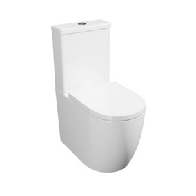 Premium CLOSED BACK - ROUND - Toilet Set (Marseille) - Rimless Pan - Cistern - Soft Close Seat - Includes Chrome Flush Button