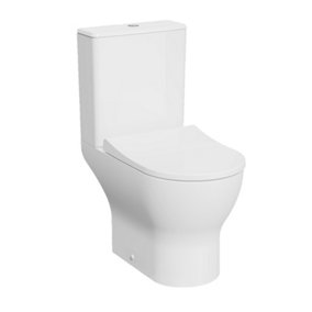 Premium CLOSED BACK ROUND Toilet Set (Oslo) - Rimless Pan - Cistern - Soft Close Seat - Includes Chrome Flush Button