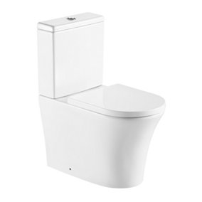 Premium CLOSED BACK Toilet Set (Jupiter) - Rimless Pan - Cistern - Soft Close Seat - Includes Chrome Flush Button