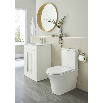 Premium CLOSED BACK Toilet Set (Jupiter) - Rimless Pan - Cistern - Soft Close Seat - Includes Chrome Flush Button - 7