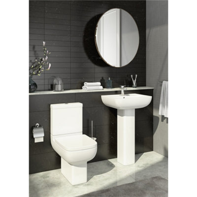 Premium CLOSED BACK Toilet Set (Madrid) - Rimless Pan - Cistern - Soft Close Seat - Includes Chrome Flush Button - 6