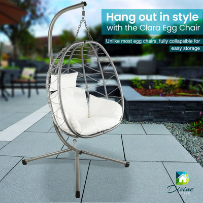 Premium Collapsible Easy Storage Rattan Rope Steel Hanging Egg Chair Swing with Stand for Garden or Indoor DIY at B Q