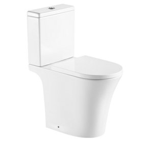 Premium COMFORT HEIGHT Toilet Set (Jupiter) - Rimless Pan - Cistern - Soft Close Seat - Includes Chrome Flush Button