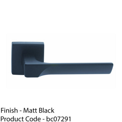 Premium Contoured Door Handle Set - Matt Black Sleek Lever On Square Rose