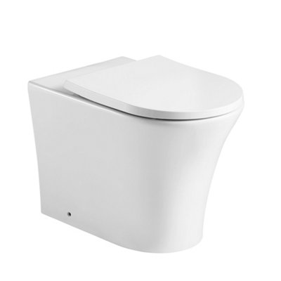 Premium CORNER OPEN BACK ROUND Toilet Set (Saturn) - Rimless Pan - Cistern - Soft Close Seat - Includes Chrome Flush Button