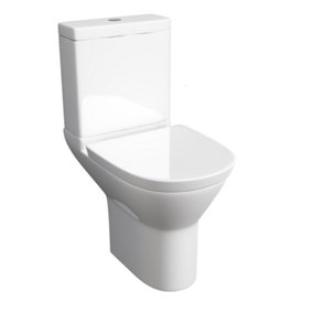 Premium CORNER OPEN BACK SQUARE Toilet Set (Saturn) - Rimless Pan - Cistern - Soft Close Seat - Includes Chrome Flush Button