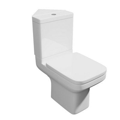 Premium CORNER OPEN BACK Toilet Set (Nantes) - Rimless Pan - Cistern - Soft Close Seat - Includes Chrome Flush Button