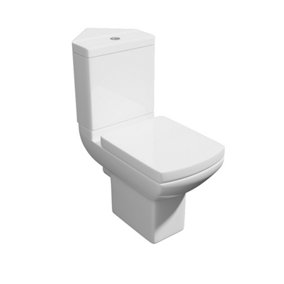 Premium CORNER OPEN BACK Toilet Set (Rome) - Rimless Pan - Cistern - Soft Close Seat - Includes Chrome Flush Button
