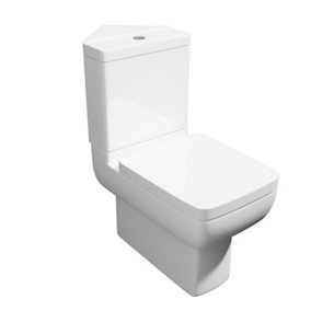 Premium CORNER Toilet Set (Madrid) - Rimless Pan - Cistern - Soft Close Seat - Includes Chrome Flush Button