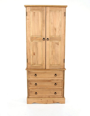 Premium Corona 2 door, 3 drawer wardrobe, antique waxed pine