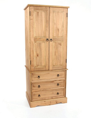 Premium Corona 2 door, 3 drawer wardrobe, antique waxed pine