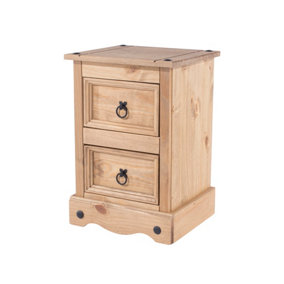 Premium Corona, 2 drawer petite bedside cabinet, antique waxed pine