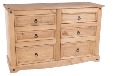 Premium Corona, 3+3 drawer wide chest, antique waxed pine