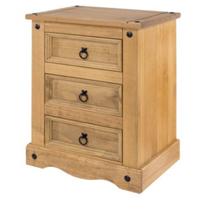 Premium Corona, 3 drawer bedside cabinet, antique waxed pine