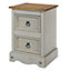 Premium Corona Grey, 2 drawer petite bedside cabinet, Grey & antique waxed pine
