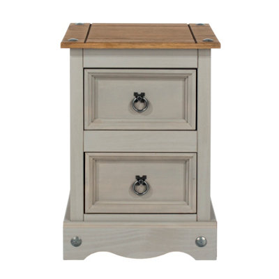 Premium Corona Grey, 2 drawer petite bedside cabinet, Grey & antique waxed pine