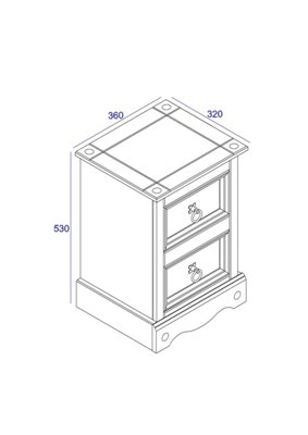 Premium Corona Grey, 2 drawer petite bedside cabinet, Grey & antique waxed pine